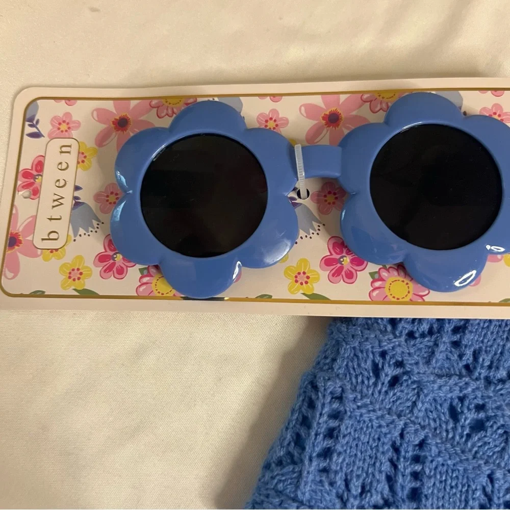 NWT Btween Baby Girls 2PC Crochet Set Blue Shorts & Camisole Top 12M Sunglasses